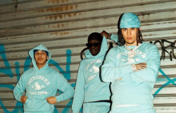 Italian rapper Rondodasosa (stage name of Mattia Barbieri) at far right with other drill artists / Photo: @rondodasosa via Instagram